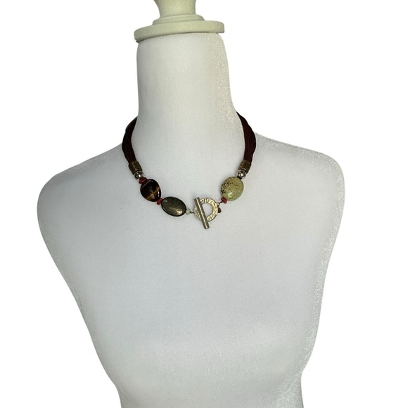 Silpada N1891 Sterling Silver Toggle Multi Strand Tigers Eye Howlite Necklace - Picture 2 of 5